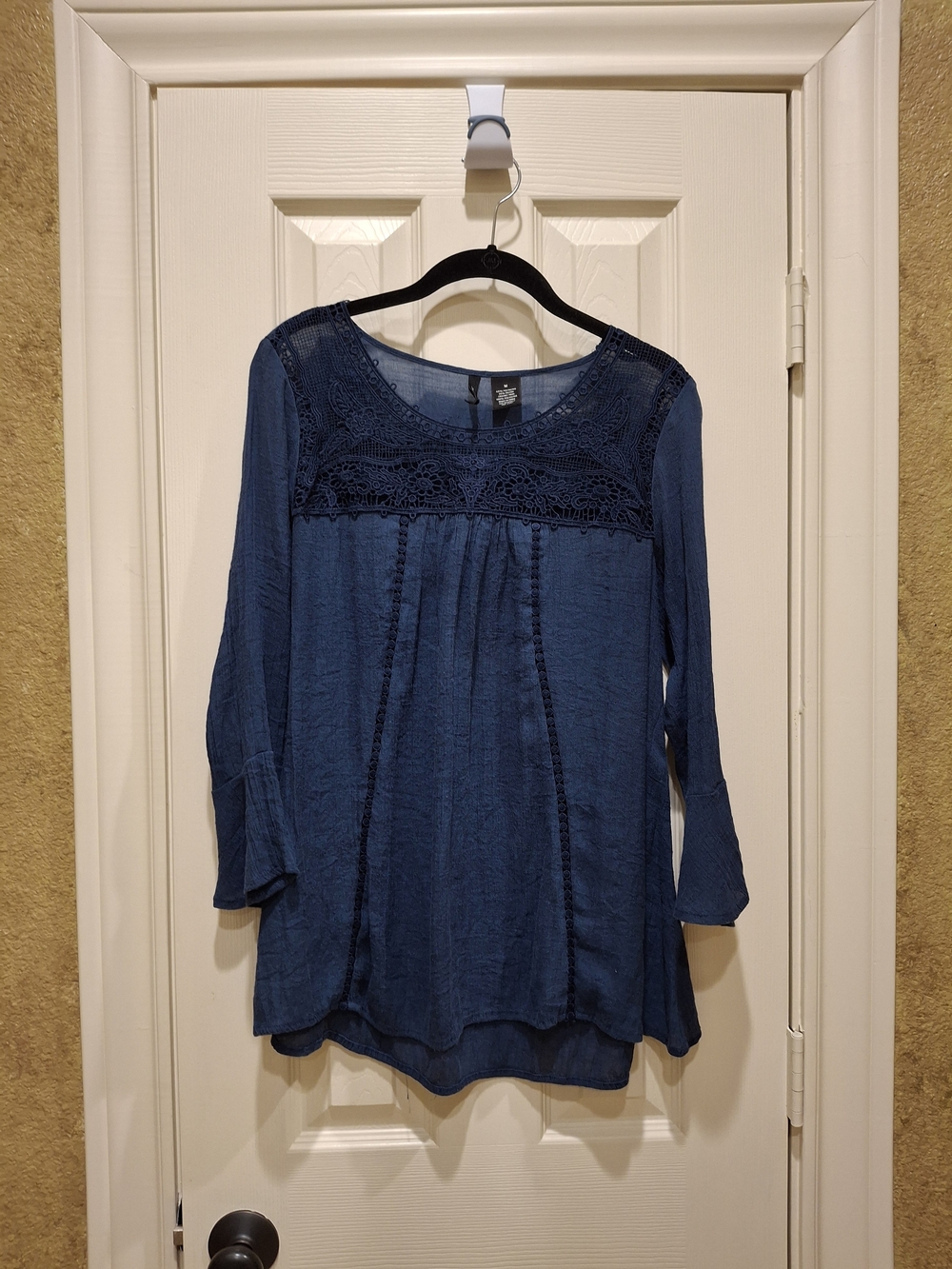 Navy Crochet Yoke Tunic Top